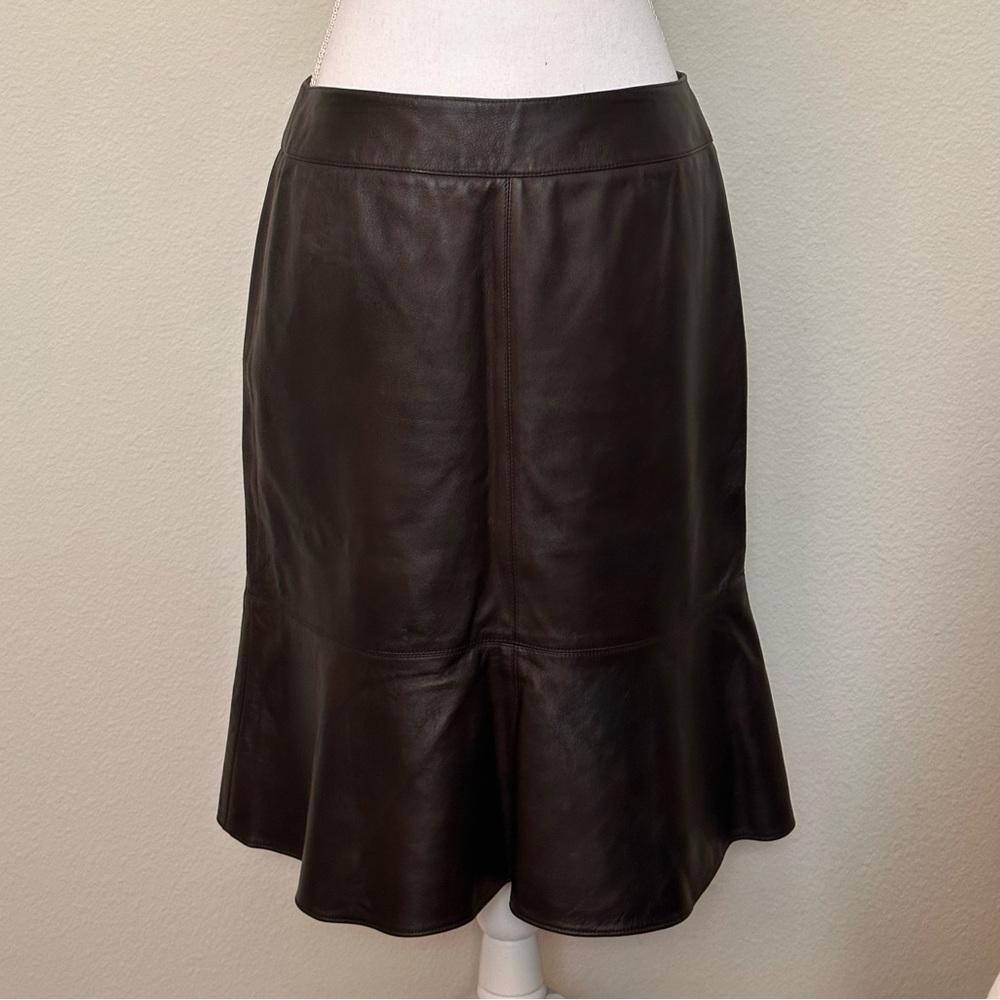 Etcetera Dark Brown Leather Midi Skirt